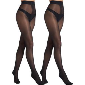 MERYLURE 20D Sheer Black Tights for Women, T-Crotch Ultra Thin Pantyhose High Waist Stockings Reinforced Toes 2 Pairs (Black, L)