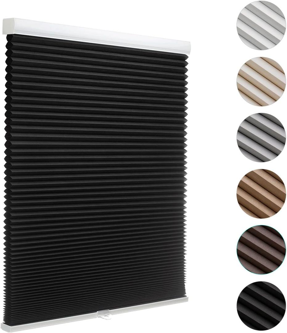 MYshade Blackout Cordless Cellular Shades Honeycomb Shade for Indoor Windows Room Darkening Blinds for Home Office Pull Down Window Shades Easy to Install 30 inch Wide, H72 Black Pleated Shade