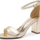 Shoe Land Women's Low Heels - 3-Inch Chunky Block Heeled Sandals with Ankle Strap | Open Toe Short Heels | Comfy Dressy Strappy Sandals for Wedding, Prom, Office (8, Gold)