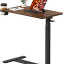 Medical Overbed Adjustable Bedside Table with Hidden Casters, Pneumatic Mobile Rolling Laptop Standing Desk with Tray for Home and Hospital Use, Mahogany (Small)