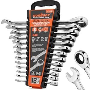 HORUSDY Combination Ratchet Wrenches Set with SAE | 8 Pieces Wrench Set with Wrench Organizer | 72-Tooth | 5 Swing Arc | 1/4" - 11/16" | Chrome Vanadium Steel