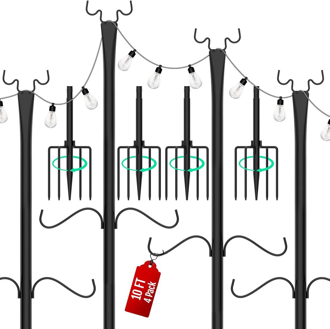 Birdream 4 Pack 10FT String Light Poles for Outside with Shepherd's Hook, Metal Pole for Wedding Party Garden Backyard Patio Decor 