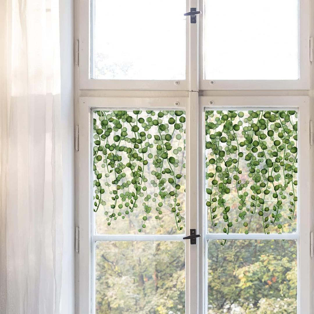 Transparent Leaf Window Sticker, Removable Static Cling Double-Sided Decal Clings for Glass Windows Door Decor, Watercolor String of Pearls (15.75"x47.24"/40X120cm)