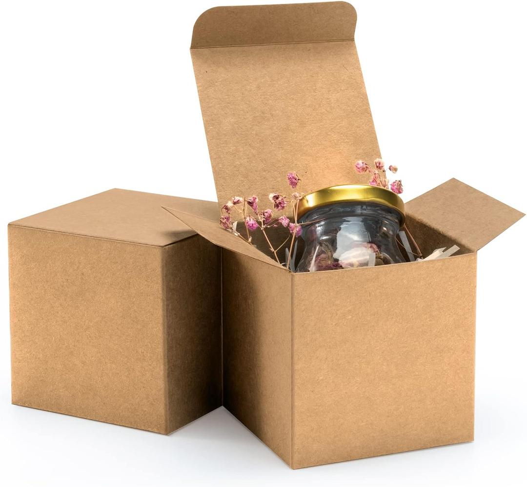 ValBox 3x3x3 Brown Gift Boxes 50pcs - Recycled Paper Cube Boxes with Lids for Gifts, Crafting & Party Favors
