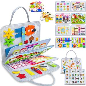 Exorany Busy Board Montessori Toys for Toddler Boy & Girl Birthday Gifts, Busy Book Learning Sensory Toys for Toddlers, Toddler Travel Toy Educational Activities Learn Fine Motor Skills
