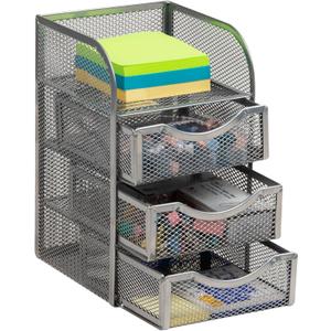 Mind Reader Desktop Accessory Storage, Paper Binder Clip Basket, Workspace, Office, Metal Mesh, 4.75"L x 5"W x 8"H, Silver