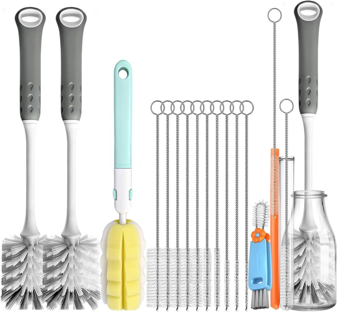 14Pcs Bottle Brush Cleaner Set, Long Handle Bottle Brushes, Sponge Brushes, 3-in-1 Water Bottle Cleaner Brushes and Straw Brushes for Water Bottles, Cups and Straws Cleaning