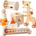 Montessori Toys for 1-3 Year Old, Baby Toys 12-18 Months, Wooden Stacking Rings Toy for Toddlers, Shape Sorting Cube, Xylophone, Preschool Sensory Developmental Educational Toy for Babies