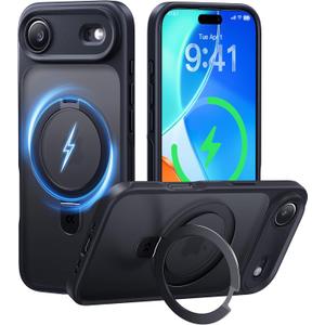 CASEKOO Ultra-Magnetic Stand for iPhone Air Case [Military Drop Protection] [Compatible with MagSafe] Shockproof Translucent Matte Slim Ring Holder Case for iPhone 17 Air Phone Cover 6.5", Black