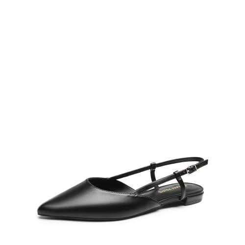 DREAM PAIRS Slingback Flats for Women, Pointed-Toe Elegant Women's Ballet Flats with Buckle Strap, Classic Low Heel Dress Shoes for Casual Work Office Party,Size 8,All Black-Pu,DWUMFA2504, 7.5