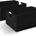 2 Pack Fabric Storage Basket for Shelves, Collapsible Storage Bins with wood Handles, Rectangle Closet Baskets, Wardrobe Organiser, for Sorting Clothes, Family Items 15"L x 10.6"W x 6"H (Black) 