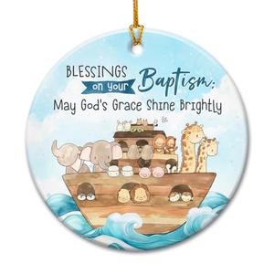 Christmas Baptism Ornament 2025 - Noah's Ark Baptism Gifts for Baby, Boys, Girls, Christening Gifts for Son, Daughter - Ceramic Religious Godchild Ornament from Godparents Hanging Decorations, Pack Of 3