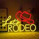 Let's Rodeo Neon Sign for Wall Decor Dimmable Cowboy Hat Led Lights Signs LED Signs for Game Room Cowboys Neon Light Room Decor for Farm Bar Game Room Man Cave Decoration Boys Gift