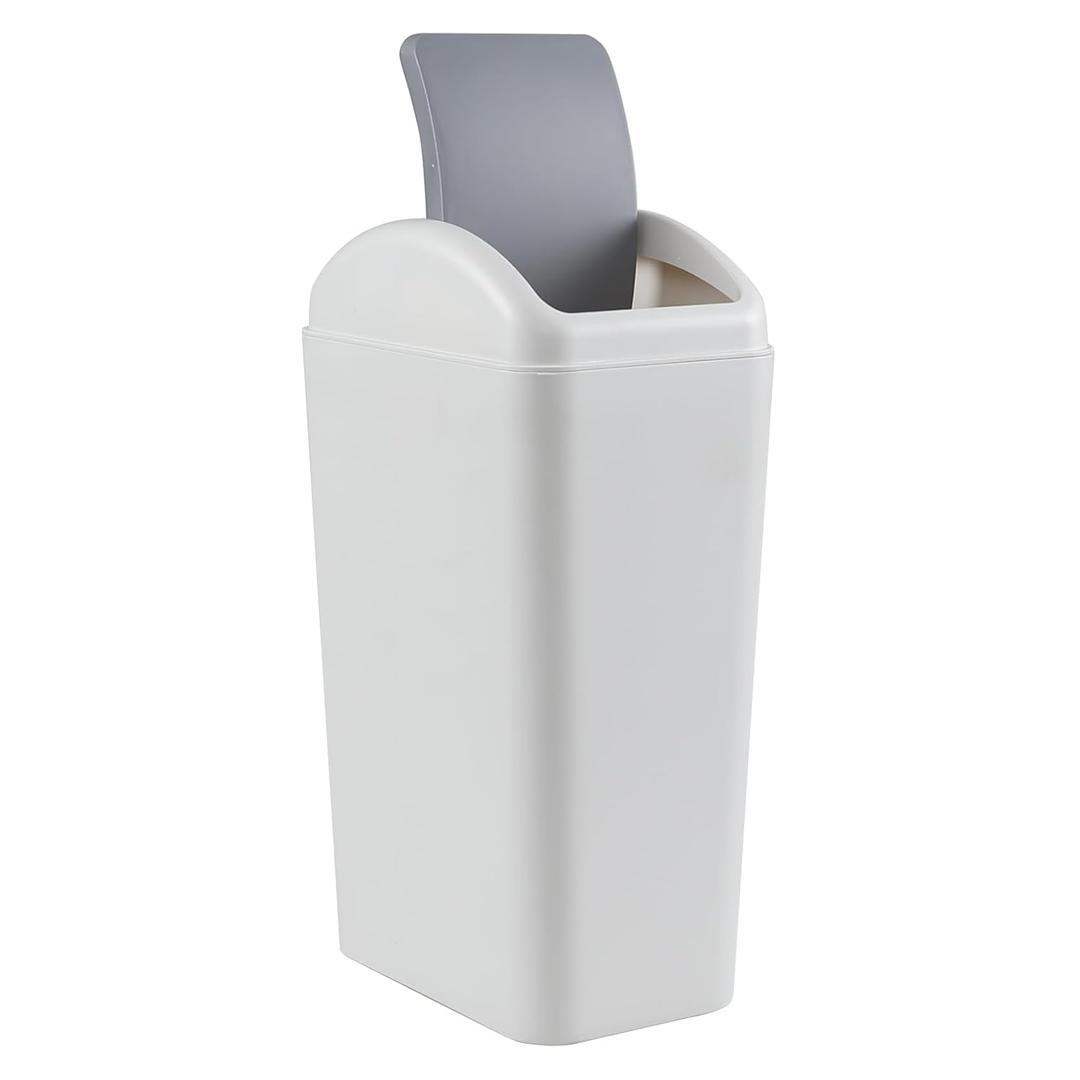 3 Gallon Plastic Trash Can with Swing Lid, Swing Top Garbage Can, Gray