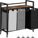 Laundry Hamper, Laundry Basket, Laundry Sorter with 3 Removable Bags, Clothes Basket with 3 Compartments, Wheels, Shelf for Laundry Room Bathroom Bedroom (3 Bags-Black Grey White)