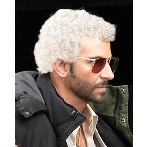 Swiking Mens Short White Afro Curly Wig for Male Guy Rocker Wig California Halloween Cosplay Costume Daily Wigs (White)