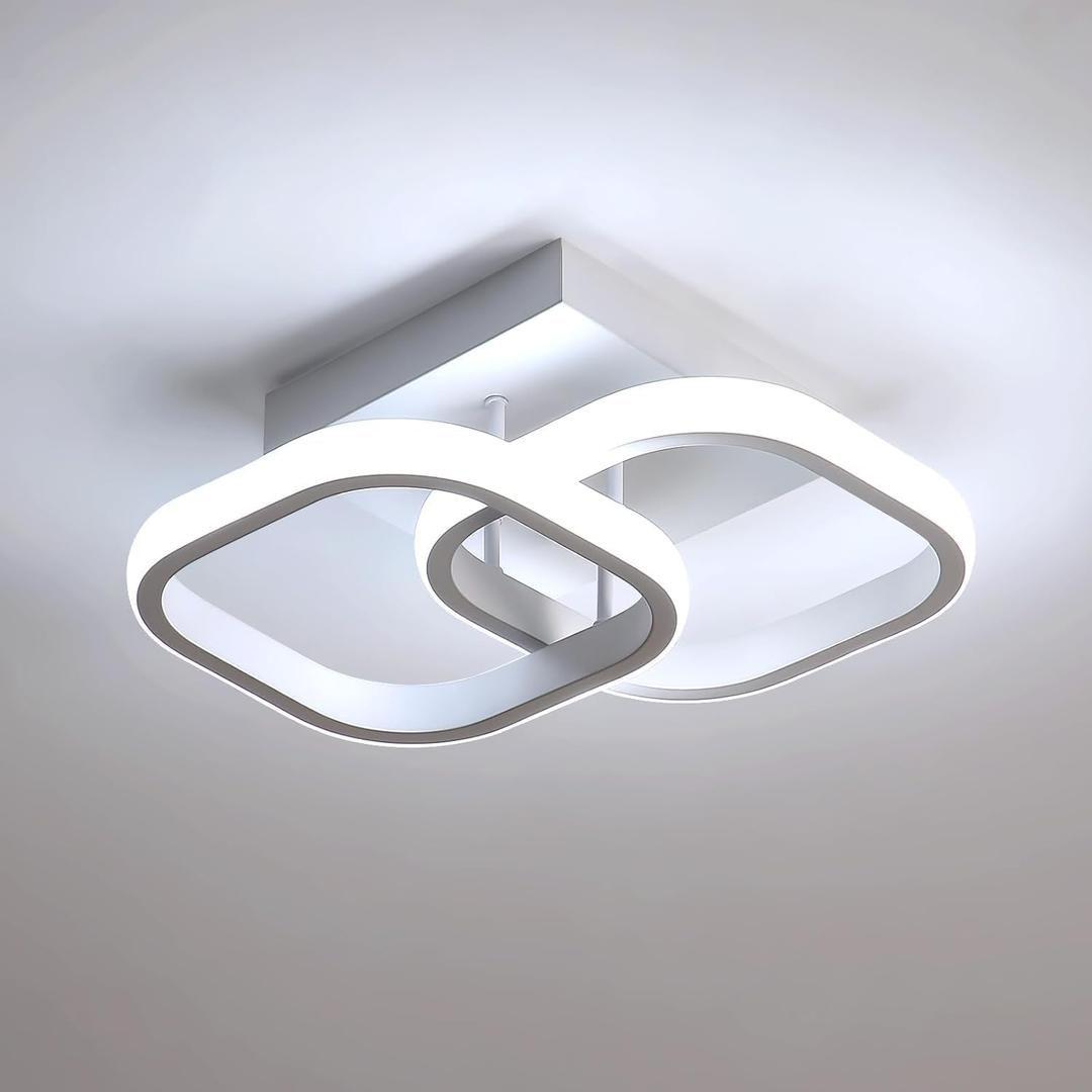 DELIPOP Small Ceiling Light, Square Modern LED Ceiling Light Fixture, 6500K Cool White Light Acrylic Hallway Light Fixture Ceiling Lamp for Hallway Kitchen Study Bedroom Living Room (White)