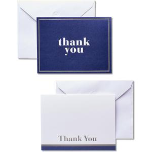 American Greetings Thank You Cards with Envelopes, Blue and White (50-Count)