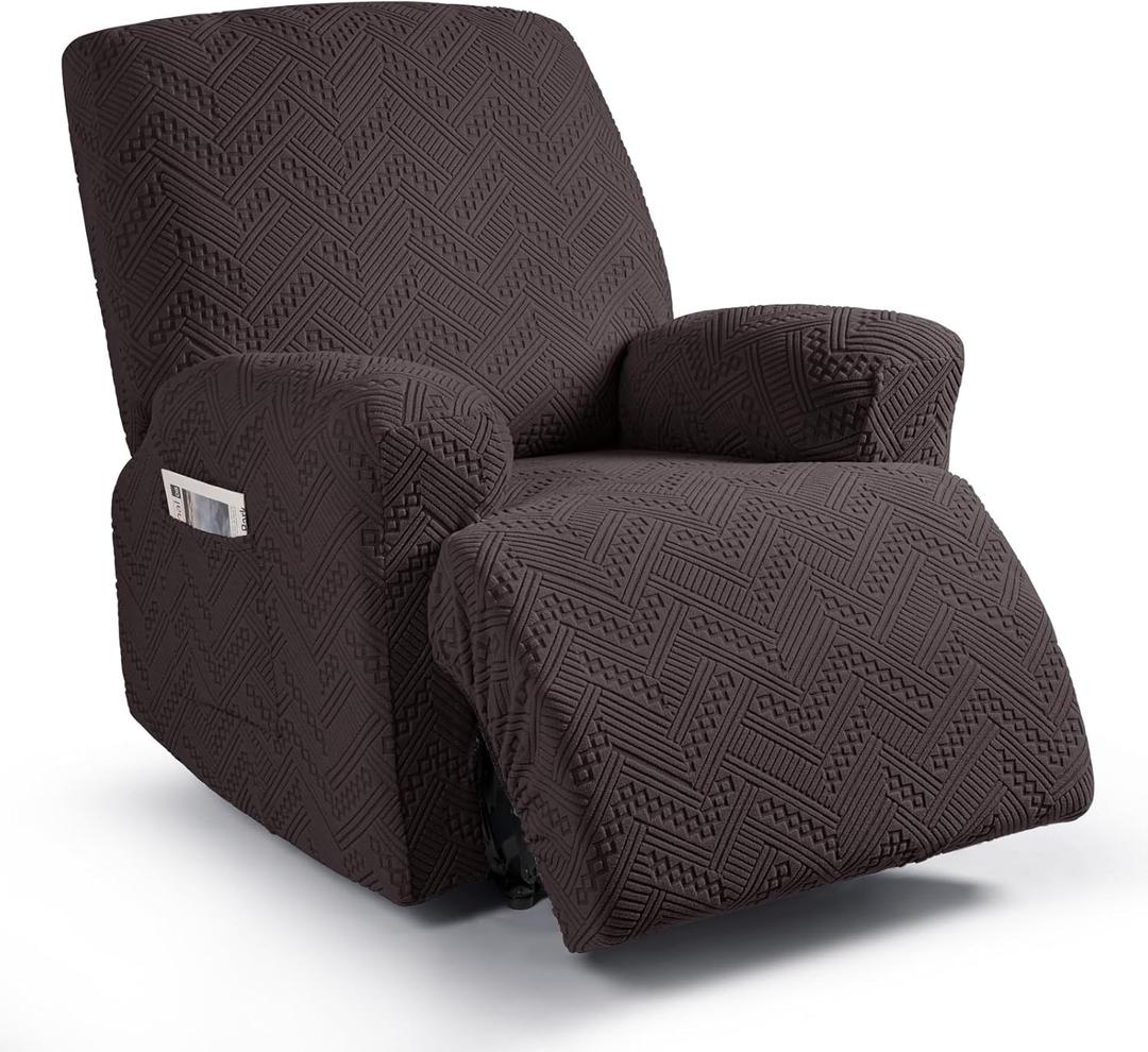 Ruaozz Recliner Sofa Covers Recliner Chair Covers Couch Covers for Reclining Couches with Pockets Washable Furniture Protector with Elastic Bottom (1 Seater-X Large, Chocolate)