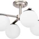 Brushed Nickel Semi Flush Mount Ceiling Light, 4-Ligh Modern Kitchen Lighting Fixtures with Globe Glass Shade, Hallway Light Fixtures Ceiling Mount for Dining Room, Living Room, Bedroom, Foyer