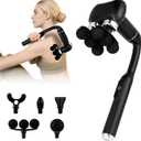 Massage Gun with Extension Handle, Handheld Foot Back Neck Shoulder Massager with 6 Adjustable Speeds & Modes and 5 Replaceable Heads for Gym & Home Use, Birthday Gifts for Men
