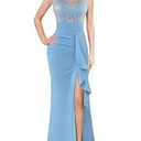 VFSHOW Womens 2025 Ruffle Formal Prom High Slit Maxi Dresses Floral Embroidery Ruched Sexy Illusion Sweetheart Neck Wedding Guest Evening Ball Gown (Light Blue, Medium) 11981 BLU M
