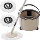 Eyliden Spin Mop and Bucket Set, 2 Microfiber Mop Heads, Adjustable Stainless Steel Handle, Self-Cleaning Mop Bucket System for Hardwood, Tile, Vinyl Floors, Brown