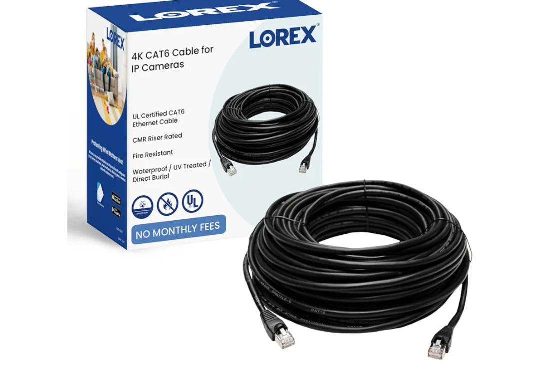 Lorex Outdoor CAT6 Ethernet Cable, for Use with 4K Wired Security Cameras, Weatherproof and Direct Burial Underground, 10GB/Second, 100 Feet (30m)