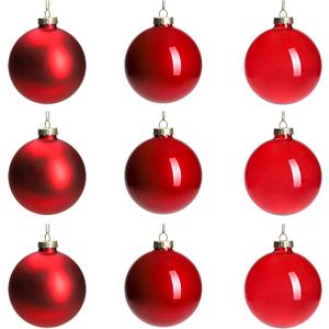 DN DECONATION Red Glass Christmas Ornaments, Set of 9, 3.15' Hanging Christmas Baubles for Xmas Tree Decoration, Wedding Party Gift