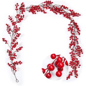 Artificial Berry Garland 6.4FT, Red Christmas Garland with Berries for Tree, Mantel, Table, Fireplace, Indoor Christmas Decorations & Holiday Home Decor(Red Fruit) (1 Pack-red)