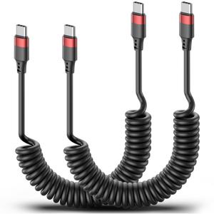 Vienceen Coiled USB C to USB C Cable, 2 Pack Retractable Type C Carplay Cord, Coiled USBC Android Auto Cable for Galaxy S24/S23/S22, iPhone 15/16, Pixel 8, One Plus 12, Moto G8 and CarPlay