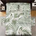 Queen Size Bed Sheet Sets with Pillowcases, Green Golden Tropical 4 Pcs Soft Microfiber Bedding for Kids and Adults, Leaves Monstera Palm Flat, Fitted Sheet for Bedroom Bed Decor