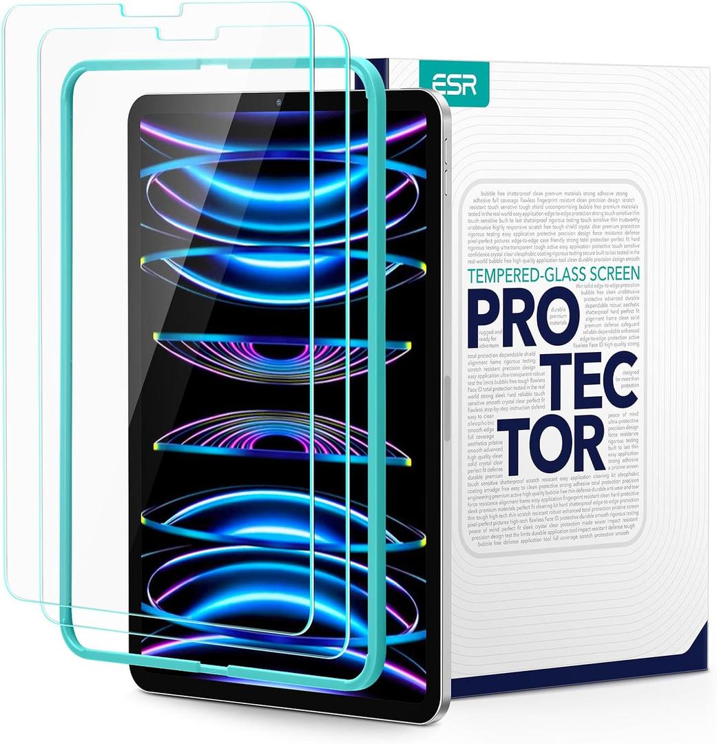 ESR 2 Pack Screen Protector for iPad Air 5th/4th Generation (2022/2020)iPad Pro 11 Inch (2022/2021/2020/2018) Screen Protector, Tempered-Glass Film with Alignment Frame, Anti-Scratch, HD Clarity