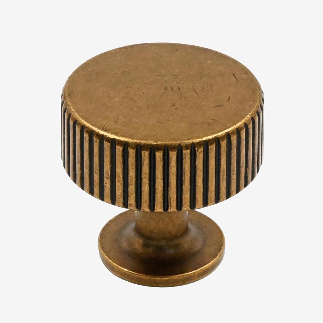 10 Pack Kitchen Cabinet Knobs Antique Brass, Retro Round Drawer Pulls for Bathroom Dresser and Hardware (Single Hole Knobs)