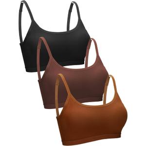 Blulu 3 Pcs Mini Camisole Bra Wireless Padded Bra Sport Cami Bralette with Adjustable Straps for Women Girls (Large, Black, Dark Brown, Caramel)
