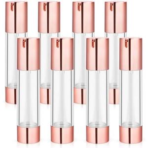 8 Pcs 50ml/1.7oz Airless Pump Bottles Empty Vacuum Bottle Rose Gold Travel Size Cosmetic Containers for Liquid Foundation Lotion Moisturizer Shampoo Make Up