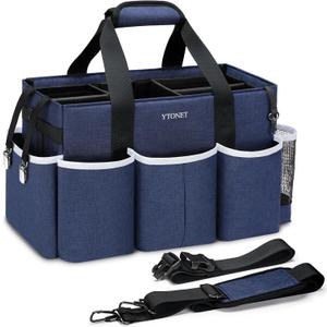 Ytonet Wearable Cleaning Caddy Bag, Large Cleaning Supplies Organizer with 4 Foldable Dividers, Kitchen Caddy Organizer with Handle & Adjustable Shoulder Straps for Cleaners & Housekeeper, Blue