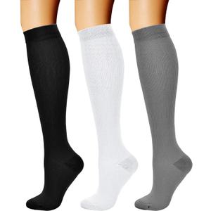 CHARMKING Compression Socks for Women & Men Circulation (3 Pairs) 15-20 mmHg is Best Support for Athletic Running Cycling (Small-Medium, 03 Black/White/Gray)