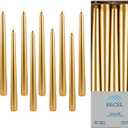 Pack of 10 Taper Candles, 10 Hours Time, Dripless, Smokeless, Paraffin Wax, with Cotton Wicks, 10 inches, Colorful, Birthday, Home Decor, Weddings, Valentines Day (10, Metallic Gold)