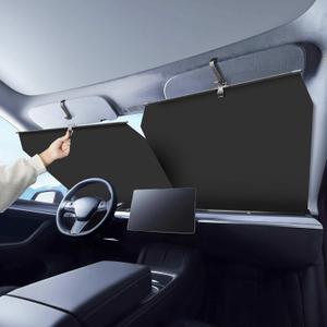 Retractable Windshield Sun Shade with Size-Adjustable - Large Auto Visors Sunshade Fits Windshields of Various Models with Suction Cups, Block UV Rays & Sun Heat Insulation