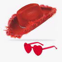 Cowboy Hat with Heart Sunglasses - Cowgirl Hat with Feather Boa Brim for Women & Men, Bachelorette Party Halloween