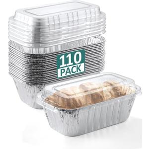 110 Pack 6x3.5x2 Disposable Aluminum Loaf Pans with Lids - 1 Lb Mini Loaf Pans, Small Aluminum Tin Foil Baking Pan, Food Containers for Baking, Cakes, Bread, Meat, Loaves