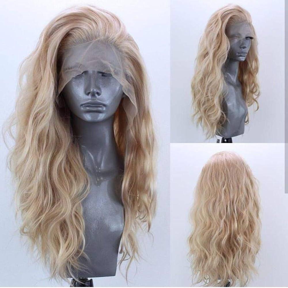 Long Wavy Blonde Hair Synthetic Lace Front Wigs for Women Natural Hairline Heat Resistant Fiber Hair Free Part Glueless Lace Front Wigs Daily Party
