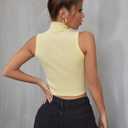 Verdusa Women's Crop Tops Old Money Clothes Sleeveless High Mock Neck Knit Fitted Basic Tank Top (Light Yellow)