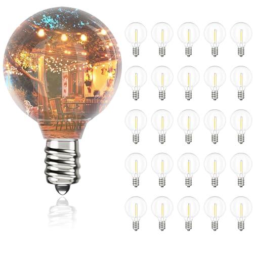 Svater G40 LED Replacement Bulbs for Outdoor String Lights, 25 Pack Dimmable Shatterproof Globe Bulbs, E12/C7 Screw Base Edison Light Bulbs for Indoor Outdoor Patio Decor, Warm White 2700K