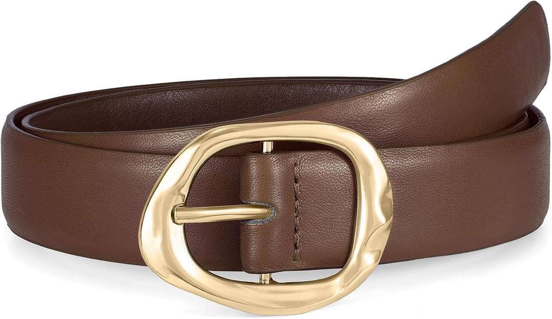 WHIPPY Leather Belt for Women Casual Waist Belt with Gold Buckle Fashion Ladies Belt for Jeans Pants Dress, Coffee Gold, XL