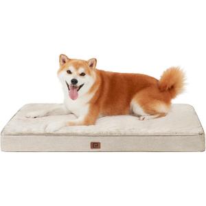 EHEYCIGA Orthopedic Dog Bed Waterproof 30"x20", Memory Foam Pet Bed for Medium Dogs, Washable Pet Mat with Removable Cover, Beige