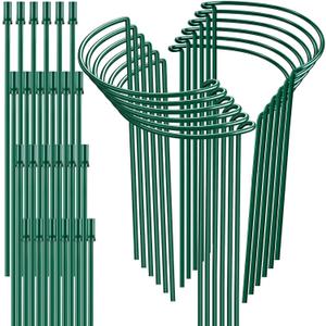 12 Pack 32 or 16 inch Adjustable Plant Support Stakes, Heavy-Duty Half Round Peony Support, Garden Plant Stakes Cage for Outdoor Plants, Peony, Tomato, Hydrangea, (16In Support +16In Extension Tubes)