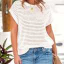 PRETTYGARDEN Womens Spring Tops 2025 Summer Shirts Crochet Cap Sleeve Sweater Pullover Cute Beach Vacation Clothes (White, S)