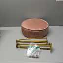 IBUYKE Velvet Round Footrest Ottoman, Makeup Vanity Stool Side Table, Velvet Dressing Table Seat, Pouf Couch Stool, Golden Steel Legs, Pink LG-30P (without storage)